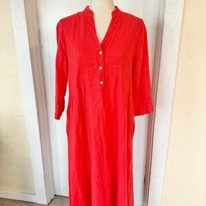NWOT Francesca Bettini Linen Cotton Blend Red Orange Maxi Dress Size Small